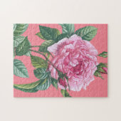 Roze rozenbloemen met groene bladeren legpuzzel (Horizontaal)