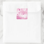 Roze rozenbloemen vierkante sticker voor huwelijks (Tas)