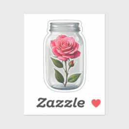 Roze rozenbloemsteel in een glazen fles sticker