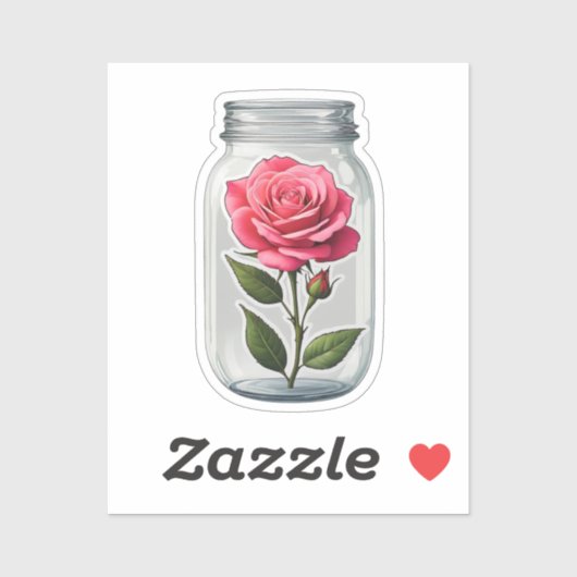 Roze rozenbloemsteel in een glazen fles sticker (Vel)