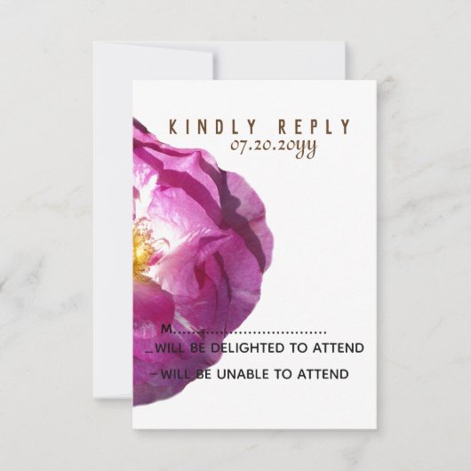 Roze rozenbloesem foto reactie Kaarten RSVP Kaartje (Voorkant)