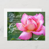Roze rozenbloesem is nog steeds psalm 46:10 briefkaart (Voorkant / Achterkant)