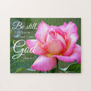 Roze rozenbloesem is nog steeds psalm 46:10 legpuzzel