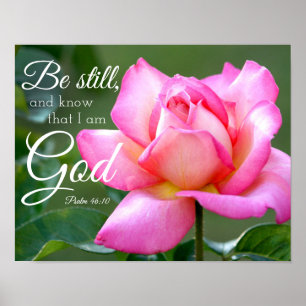 Roze rozenbloesem is nog steeds psalm 46:10 poster