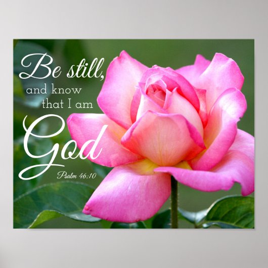 Roze rozenbloesem is nog steeds psalm 46:10 poster (Voorkant)