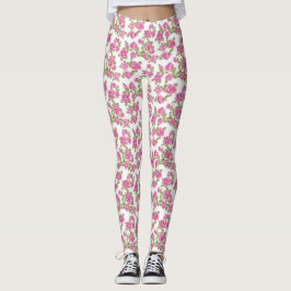 Roze rozenbloesems leggings