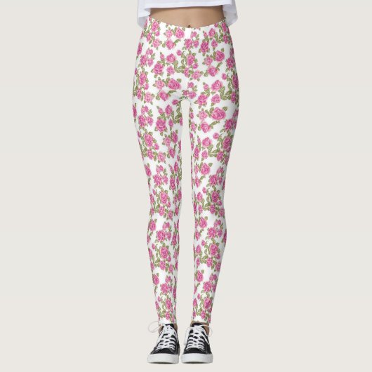 Roze rozenbloesems leggings (Voorkant)