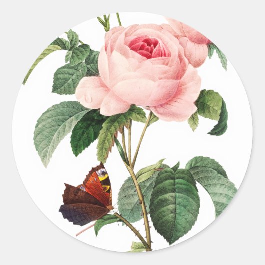 Roze rozenboegrootjes ronde sticker (Voorkant)