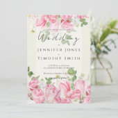 Roze rozenboeket en groene bladaquarel kaart (Staand voorkant)