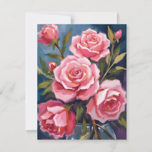 Roze Rozenboeket Geschilderd Bedankkaart (Voorkant)