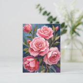 Roze Rozenboeket Geschilderd Bedankkaart (Staand voorkant)