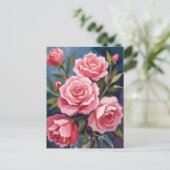 Roze Rozenboeket Geschilderd Briefkaart (Staand voorkant)