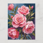 Roze Rozenboeket Geschilderd Briefkaart (Voorkant)