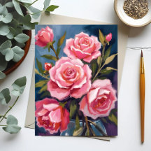 Roze Rozenboeket Geschilderd