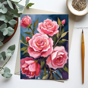 Roze Rozenboeket Geschilderd Briefkaart