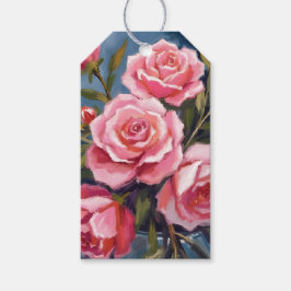 Roze Rozenboeket Geschilderd Cadeaulabel