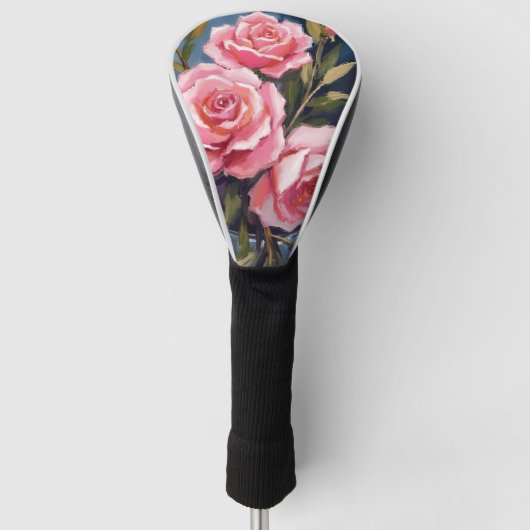 Roze Rozenboeket Geschilderd Golfheadcover (Voorkant)