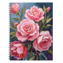 Roze Rozenboeket Geschilderd Notitieboek