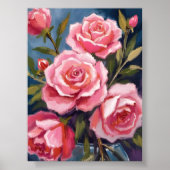 Roze Rozenboeket Geschilderd Poster (Voorkant)