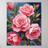 Roze Rozenboeket Geschilderd Poster (Voorkant)