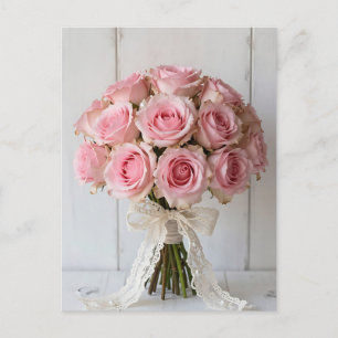 Roze Rozenboeket Parel Kant Romantisch Briefkaart