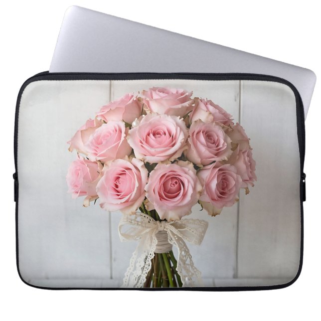 Roze Rozenboeket Parel Kant Romantisch Laptop Sleeve (Voorkant)
