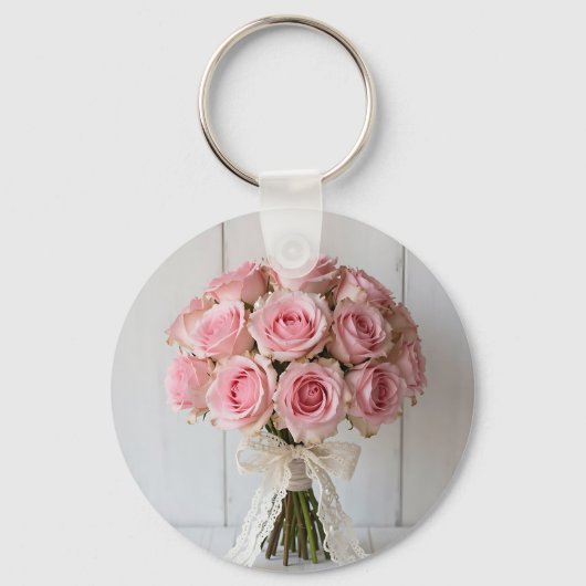 Roze Rozenboeket Parel Kant Romantisch Sleutelhanger (Voorkant)
