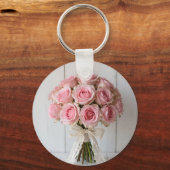 Roze Rozenboeket Parel Kant Romantisch Sleutelhanger (Voorkant)
