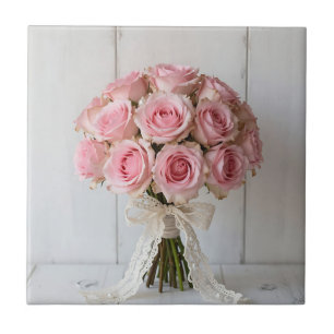 Roze Rozenboeket Parel Kant Romantisch Tegeltje