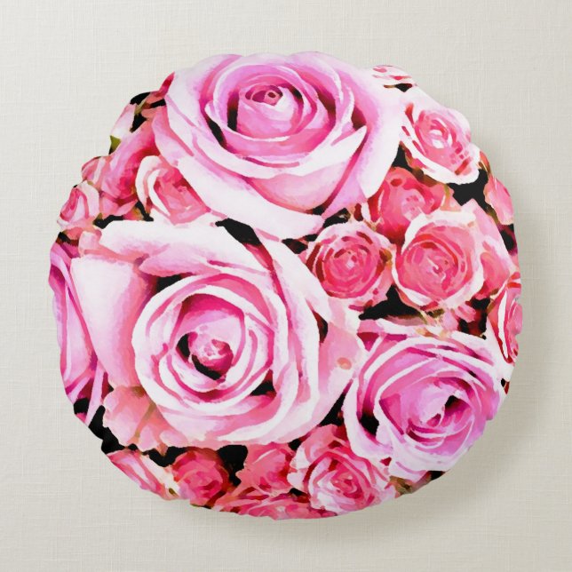 Roze rozenboeket rond kussen (Voorkant)