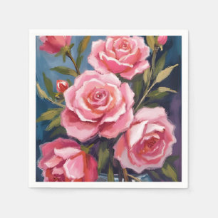 Roze Rozenboeket Schilderij  Servet