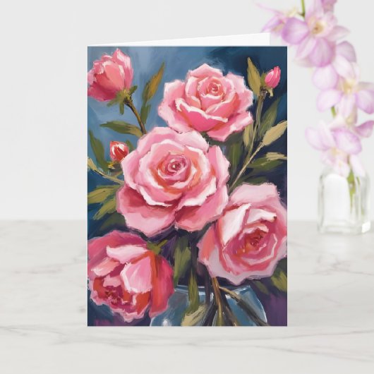Roze Rozenboeket Schildering Kaart (Orchidee)