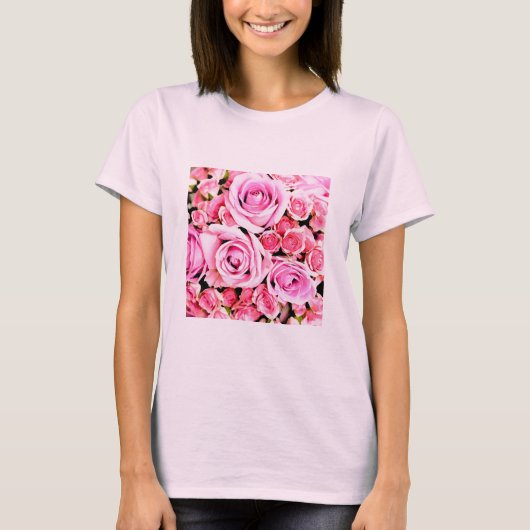 Roze rozenboeket t-shirt (Voorkant)