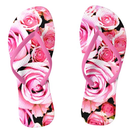 Roze rozenboeket teenslippers (Voetbed)
