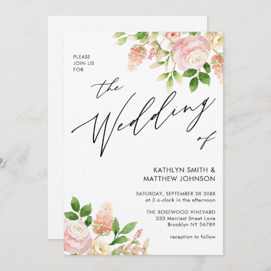 Roze rozenbruine bruinmakerij in één huwelijk kaart (Voorkant / Achterkant)