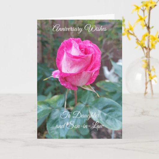 Roze rozendochter en Jubileum voor weddenschappen Kaart (Gele Bloem)