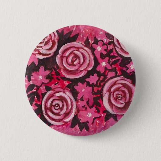 Roze rozendop ronde button 5,7 cm (Voorkant)