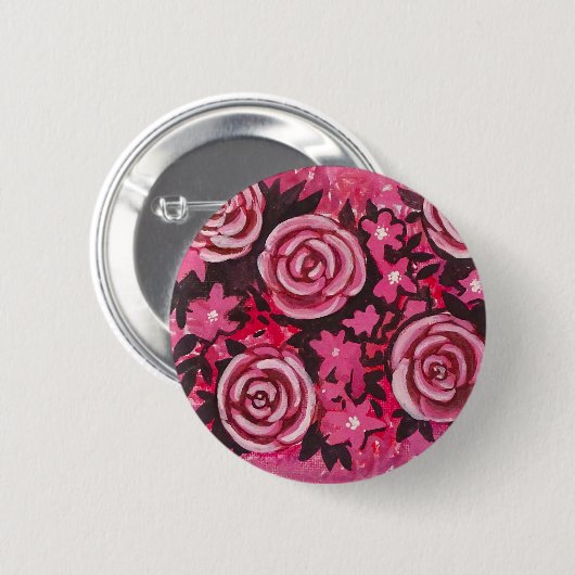 Roze rozendop ronde button 5,7 cm (Voorkant /achterkant)