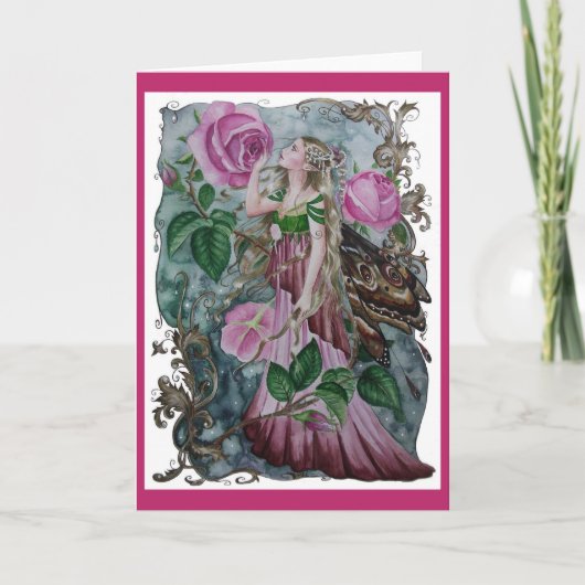 Roze rozenfee 1 wenskaart kaart (Voorkant)