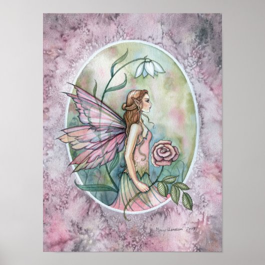 Roze Rozenfee Fantasie Kunstposter Poster (Voorkant)