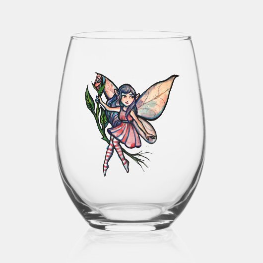 Roze rozenhaar wijnglas zonder voet (Voorkant)