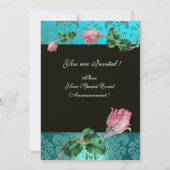 ROZE ROZENKNOP DIAMANTEN SIERADEN , BLAUWE DAMAST  KAART (Achterkant)