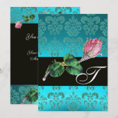 ROZE ROZENKNOP DIAMANTEN SIERADEN , BLAUWE DAMAST  KAART (Voorkant / Achterkant)