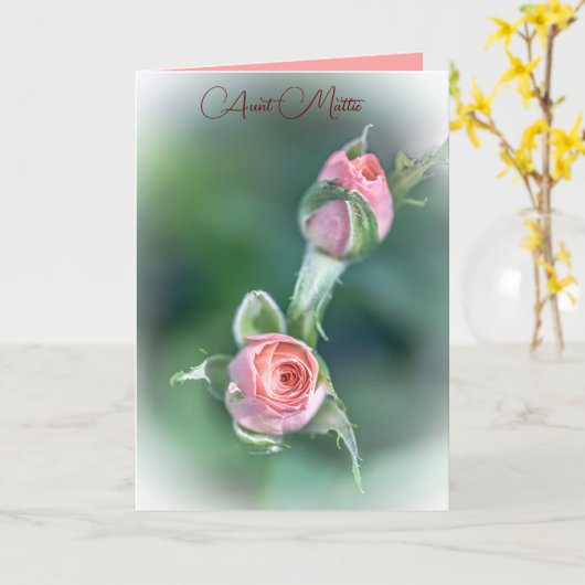 Roze rozenknopjes kaart (Gele Bloem)