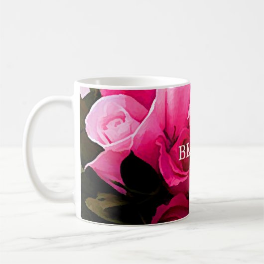 Roze rozenkoffie koffiemok (Links)
