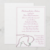 Roze Rozenkrans Communie Uitnodiging (Voorkant / Achterkant)