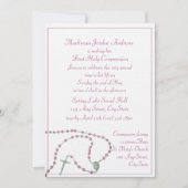 Roze Rozenkrans Communie Uitnodiging (Voorkant)