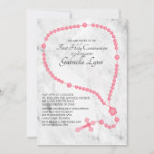 Roze Rozenkrans Kralen Eerste Heilige Communie Kaart (Voorkant)