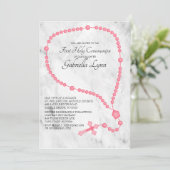 Roze Rozenkrans Kralen Eerste Heilige Communie Kaart (Staand voorkant)