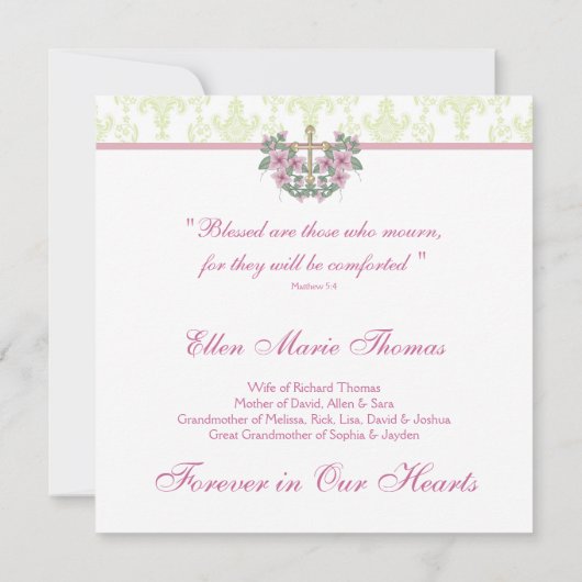 Roze Rozenkruis in liefdevolle herinnering Kaart (Achterkant)